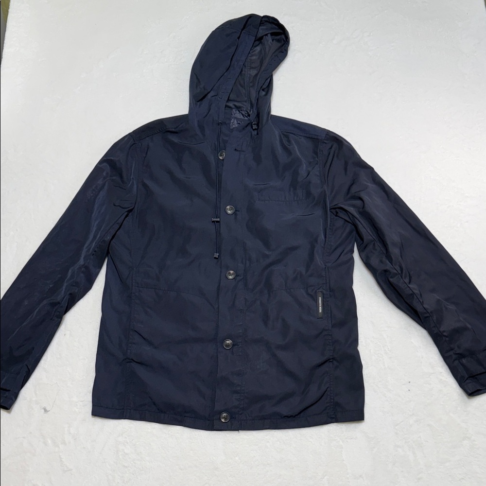 Men's Dark Blue Hooded Windbreaker Raincoat